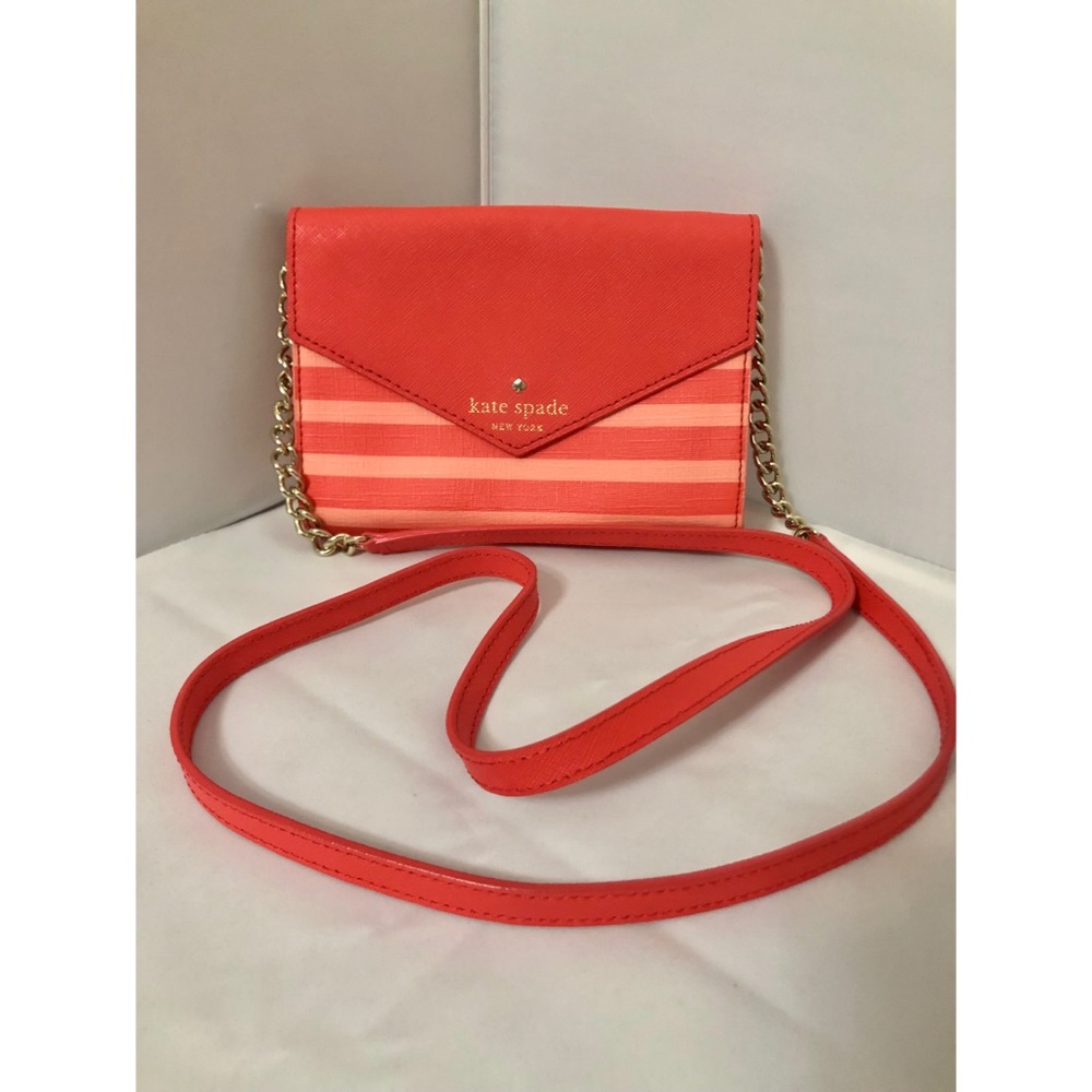 Kate Spade Pink Striped Crossbody Purse with Gold Chain Accents